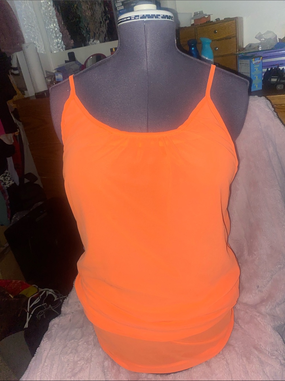 Women's Neon Orange Spaghetti Strap Tank Top